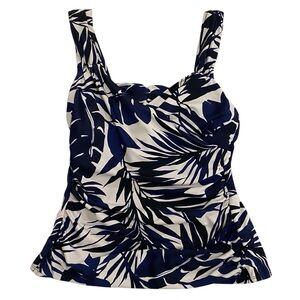 Lands’ End Navy Blue Black Tropical Floral Print Tankini - GUC - Size 8